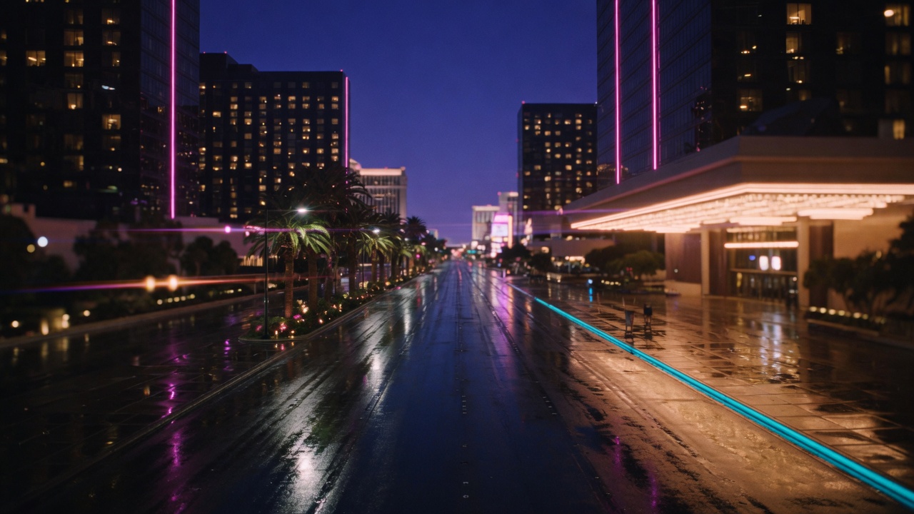 Wet Las Vegas boulevard at night